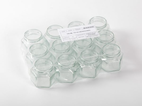 Pot en verre [105ml, TO53 hexagonal, le pack de 12] APISTORE