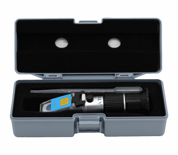 Réfractomètre à miel LED 12/27%, avec liquide d'étalonnage