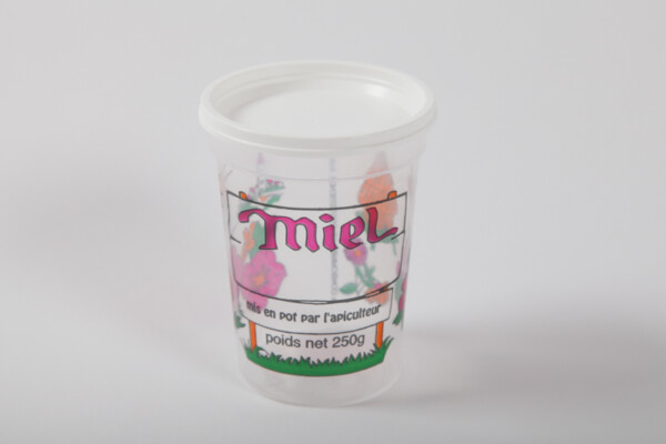 Pot en plastique Nicot transparent 4 couleurs 250g, le carton de 300