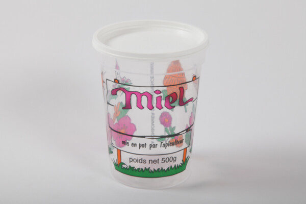 Pot en plastique Nicot transparent 4 couleurs 500g, le sachet de 25