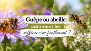 Abeille et guêpe comparées sur des fleurs pour apprendre à les différencier facilement.